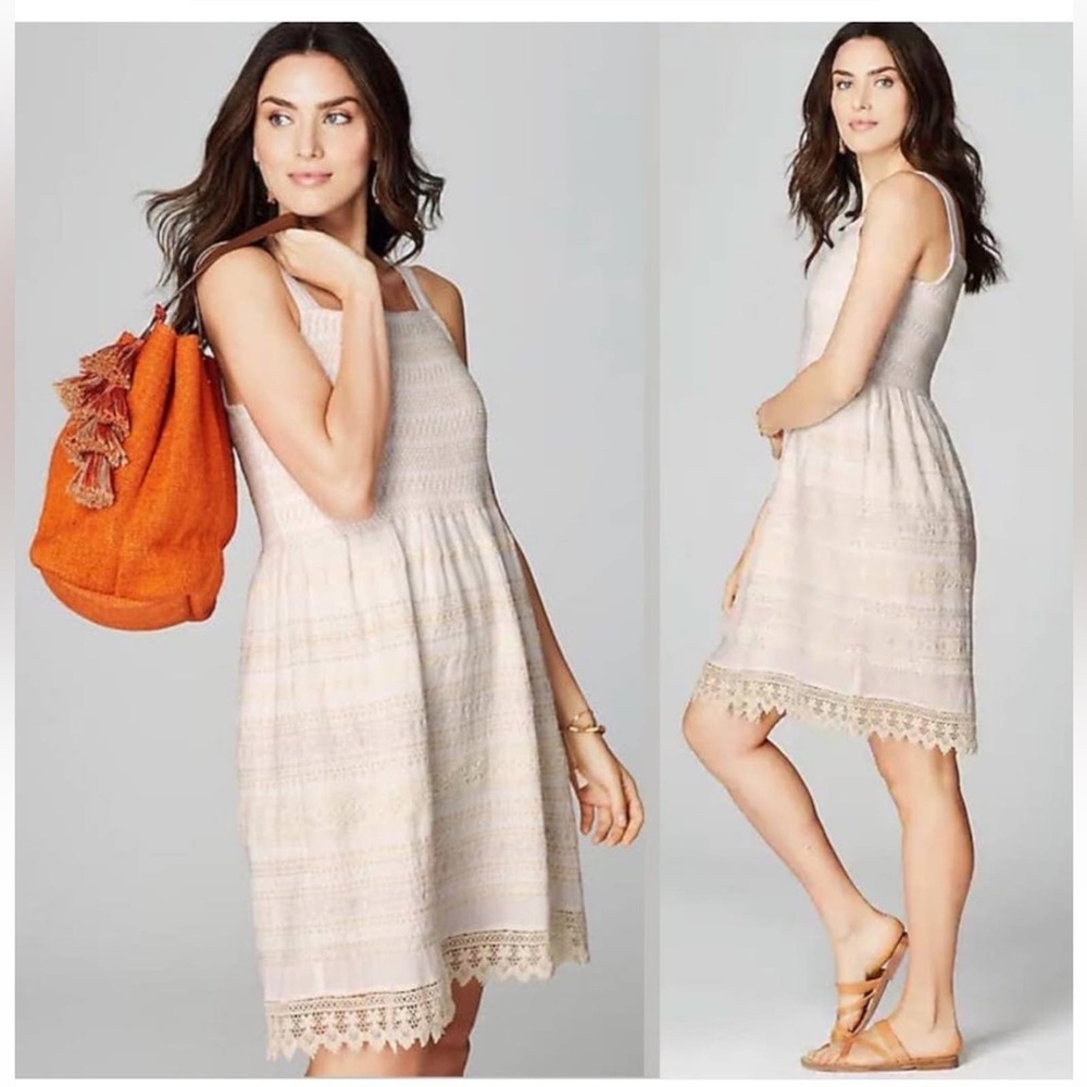 J.JILL OCEAN BREEZE EMBELLISHED CRINKLED DRESS, SIZE L stretch fabric